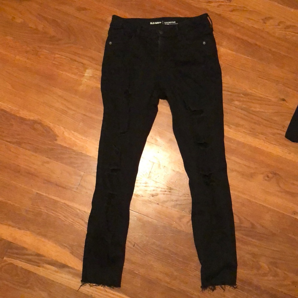 Old navy mid rise destroyed hem jeans